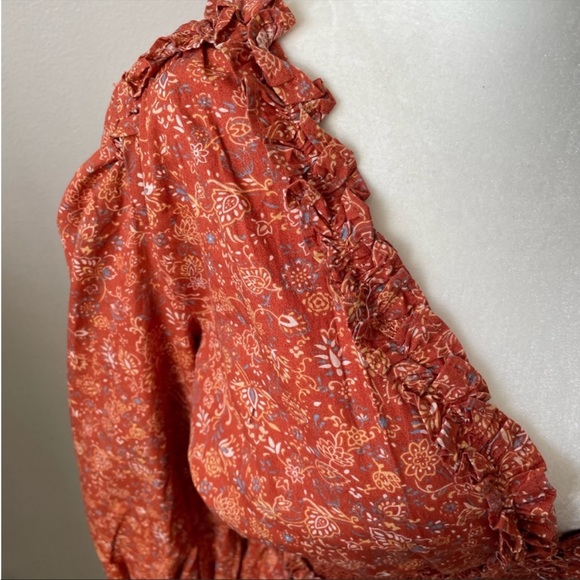 House Of Harlow 1960 Wallis Rust Peasant Western Style Smocked Dress Size XS - Picture 8 of 12